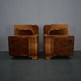 1930s Art Deco nightstands in walnut finish, Czechoslovakia