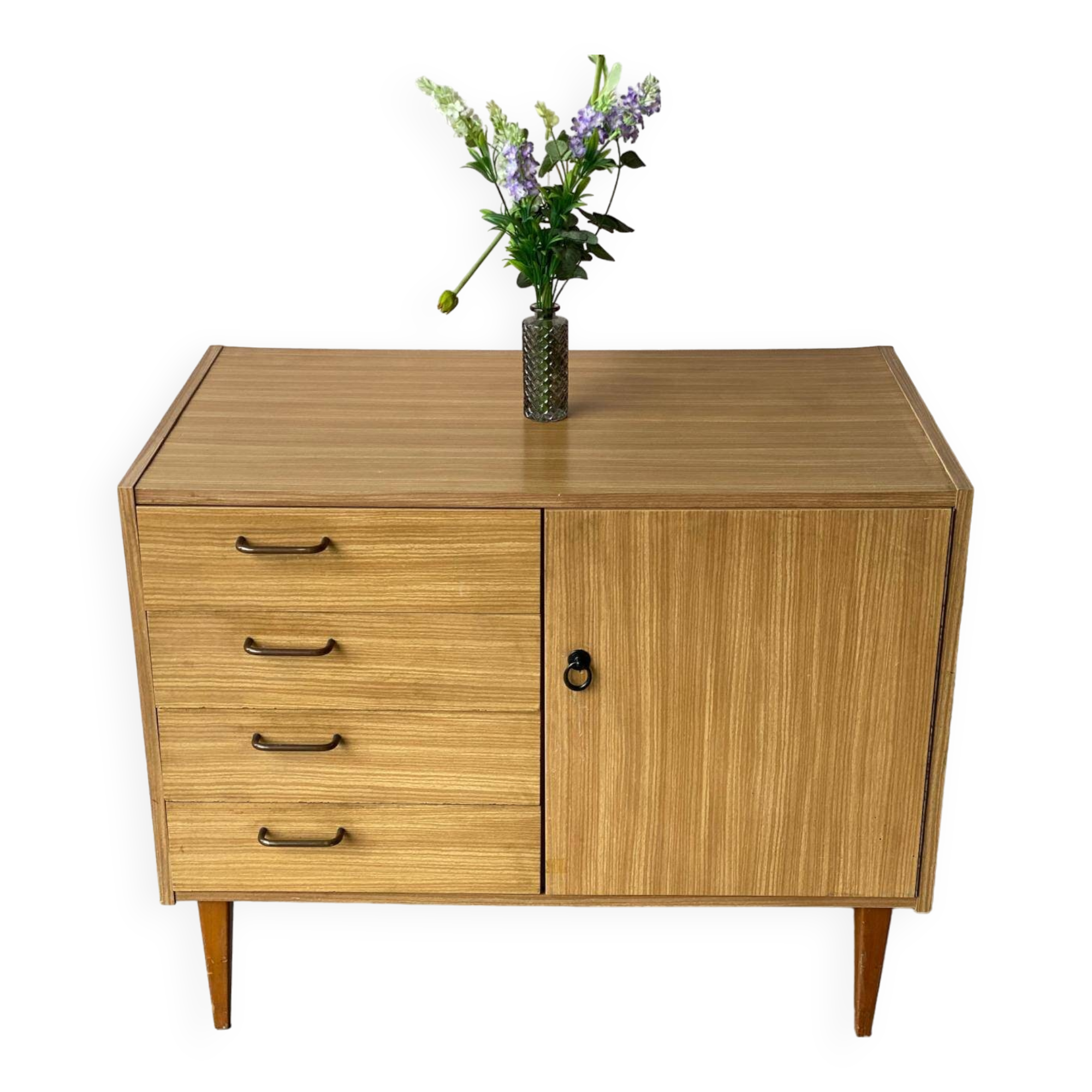 Vintage Mobel chest of drawers sideboard in wood and formica 1960 with 4 drawers