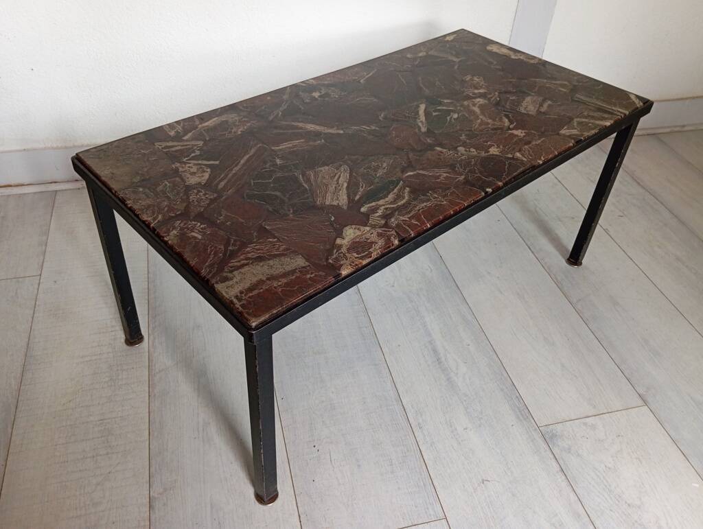 Table basse en pierre naturelle et résine, années 70