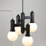 Vintage Geometric Black and Opaline Glass Ceiling Lamp