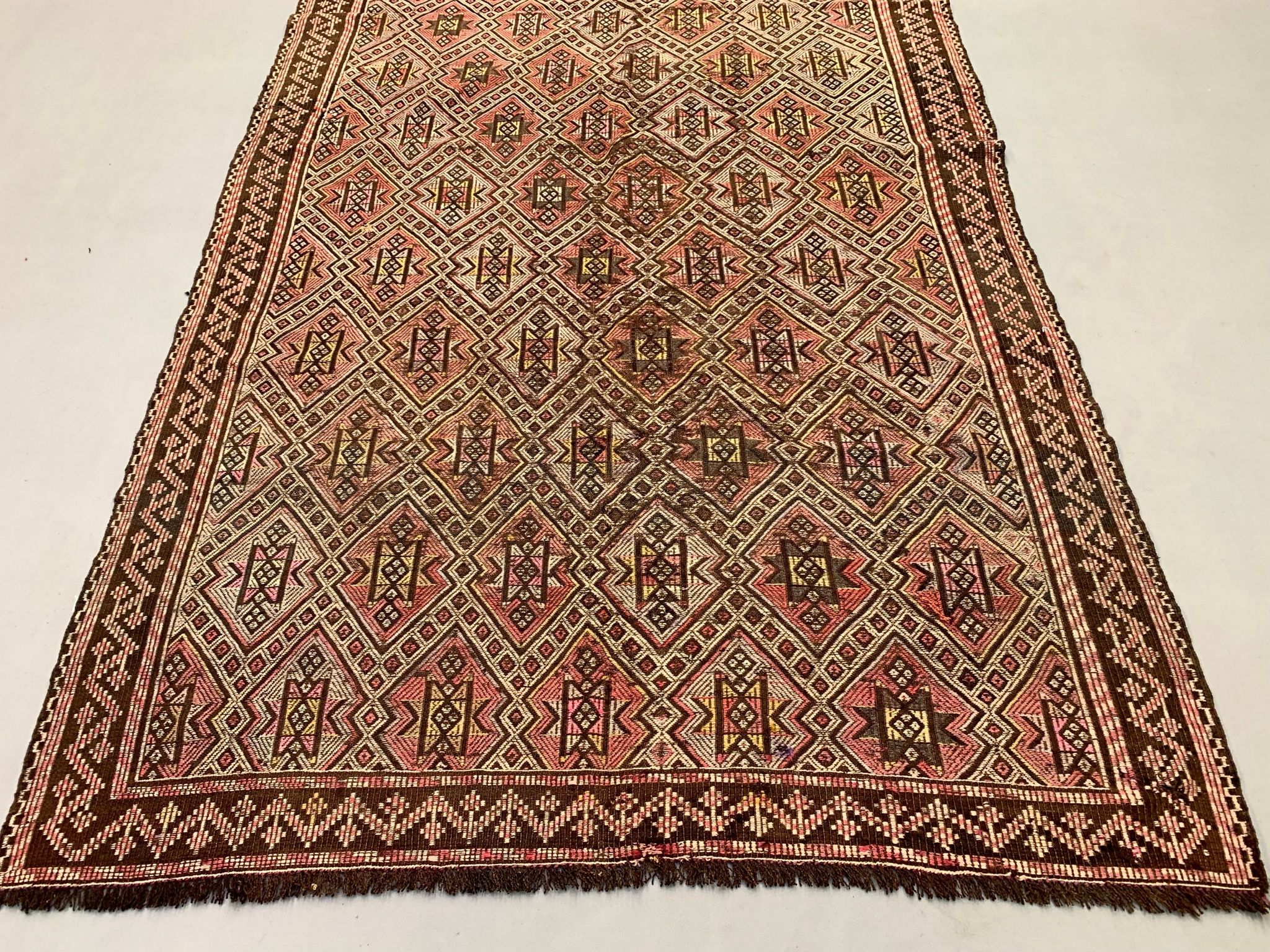 Large Vintage Turkish Kilim Rug 331x165 cm Wool Jajim Kelim