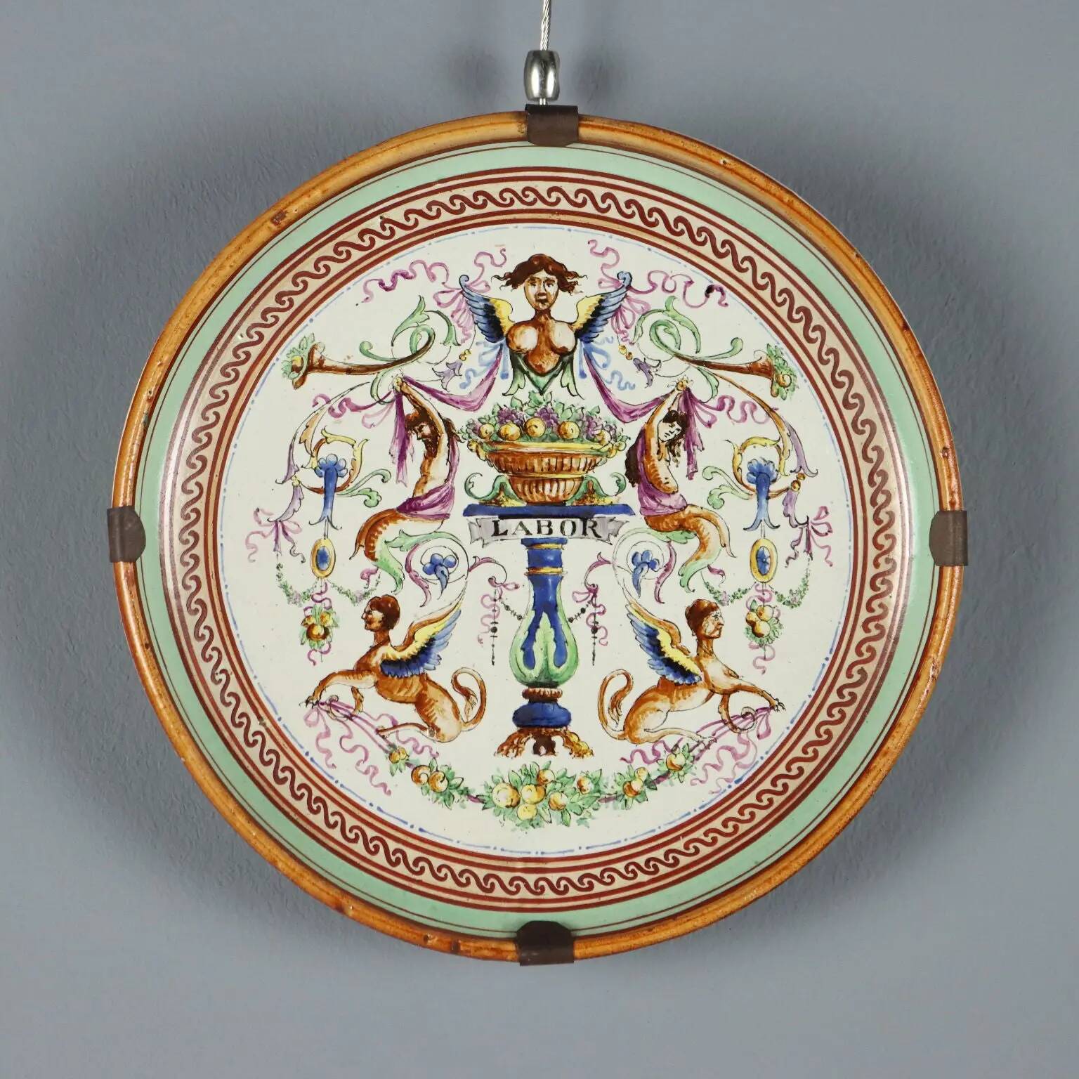 Antique majolica plate decorated with fruits, Italy, 20th century.