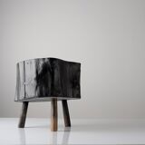 Wabi-Sabi black ebonised wood stool with butterfly joints