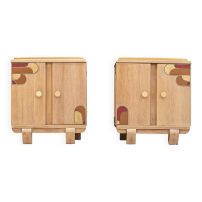 Paire de tables de chevet style Art Déco en chêne clair