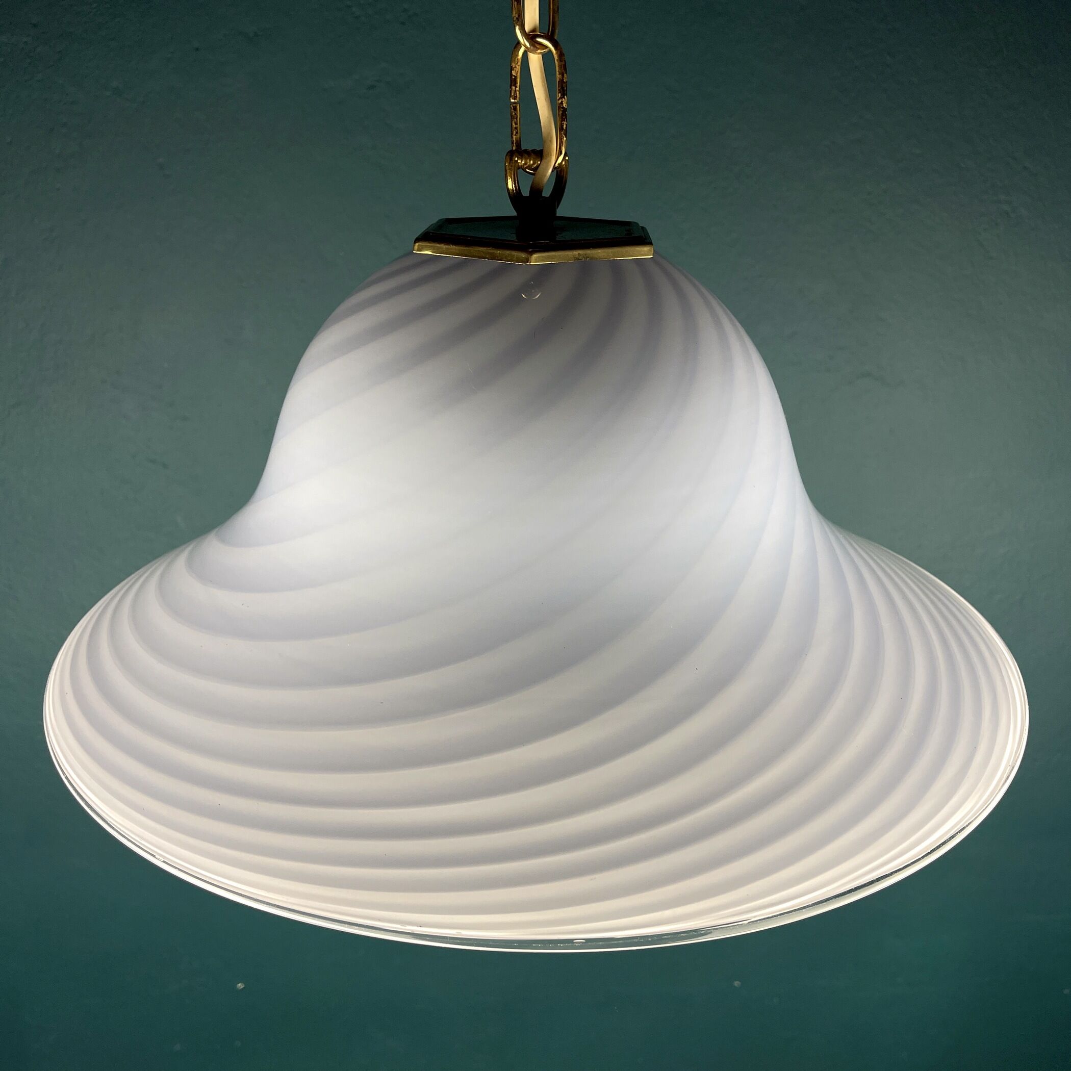 Vintage blue swirl murano pendant lamp Venice glass Italy 1980s