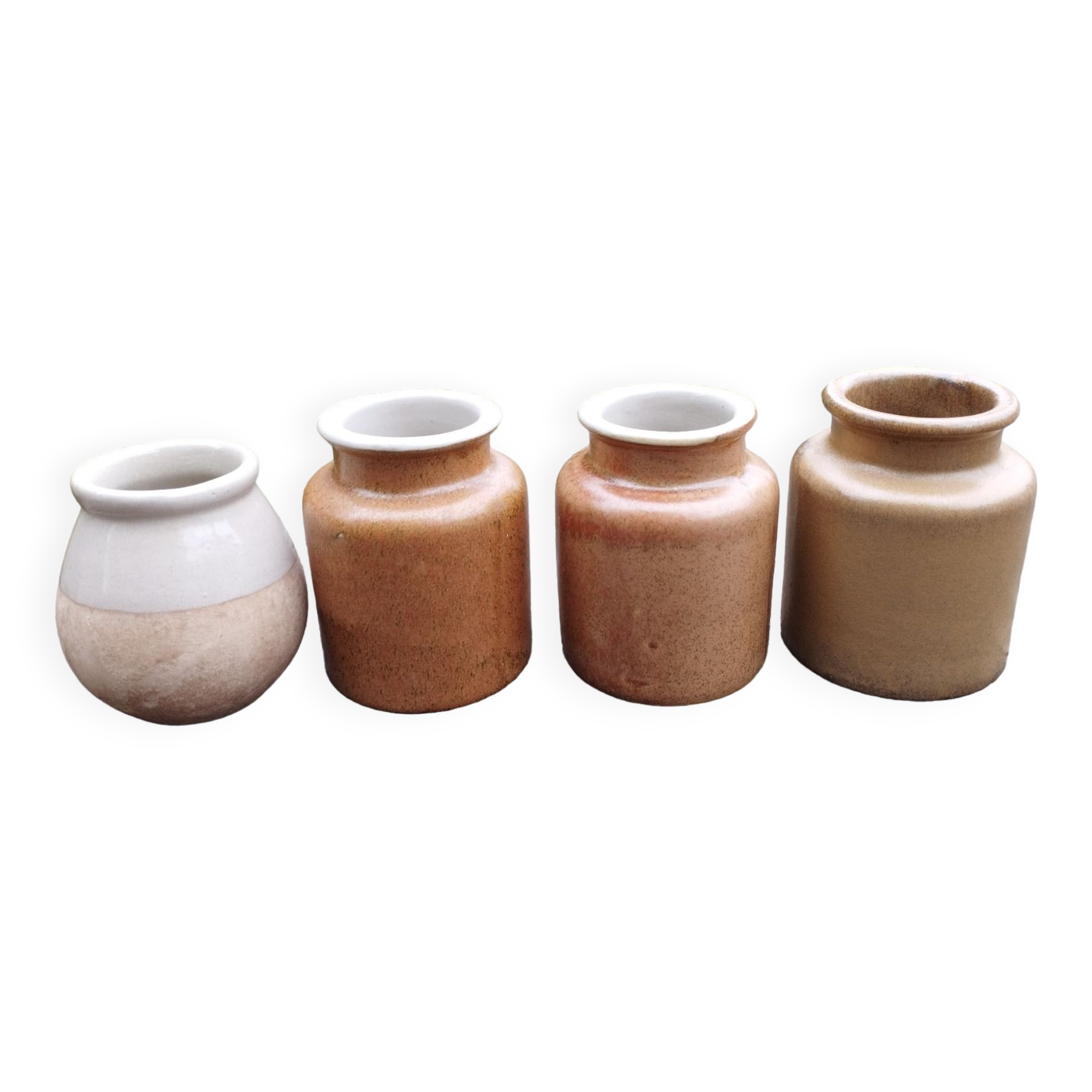 4 anciens pot moutarde en grès brun