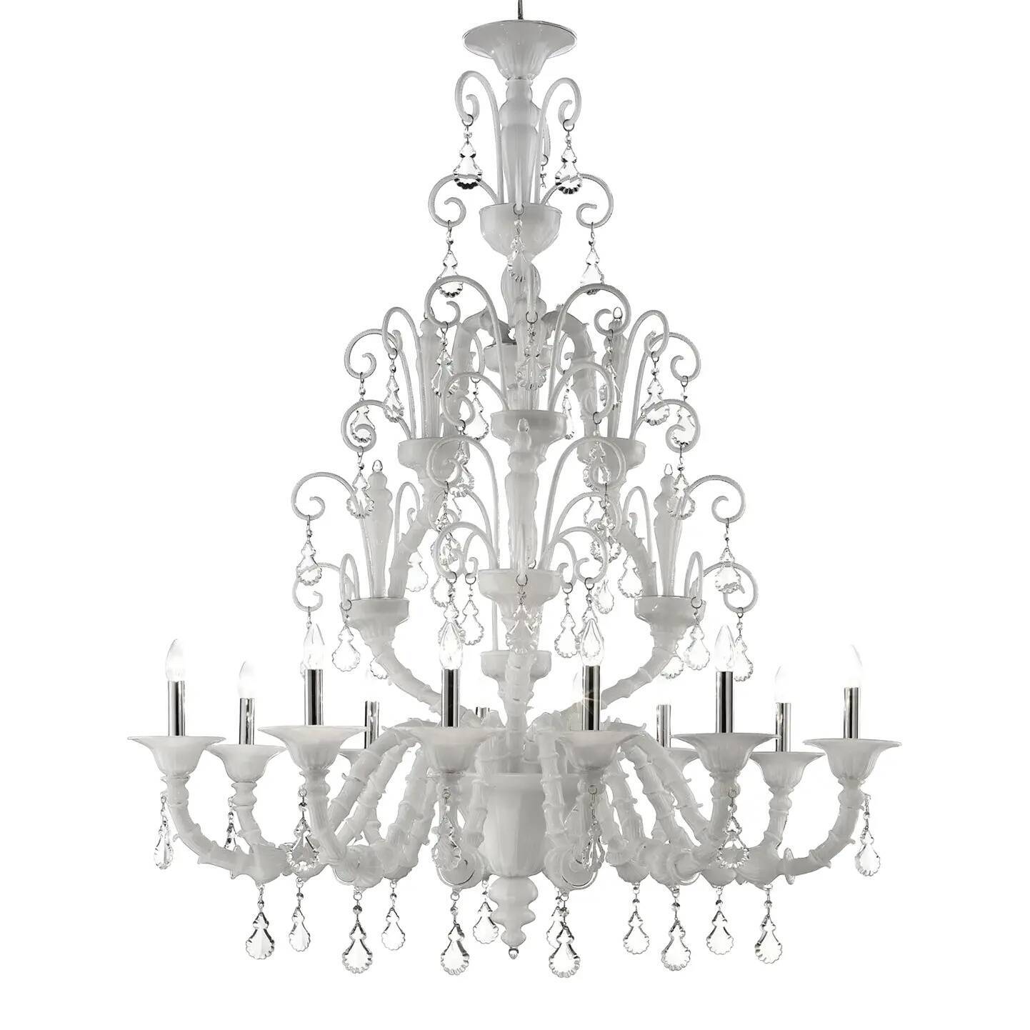 Handcrafted Modern White Ca’ Rezzonico Chandelier With Curled Murano Glass