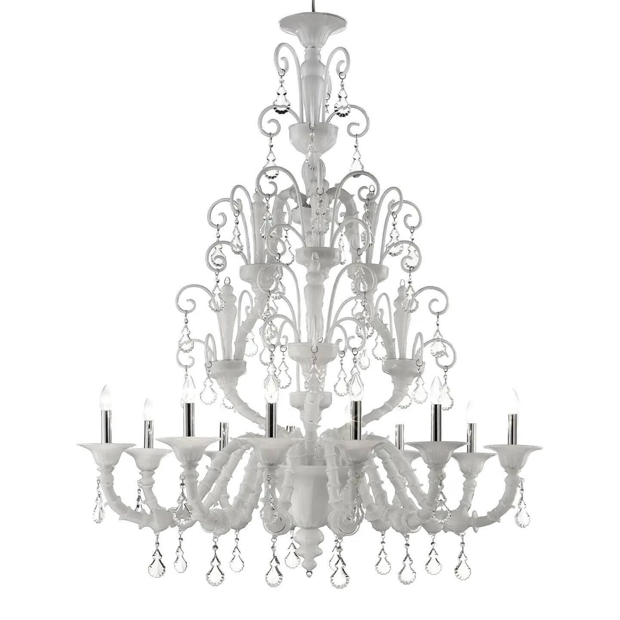 Handcrafted Modern White Ca’ Rezzonico Chandelier With Curled Murano Glass