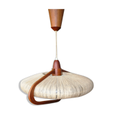 Scandinavian hanging lamp in teak and rope