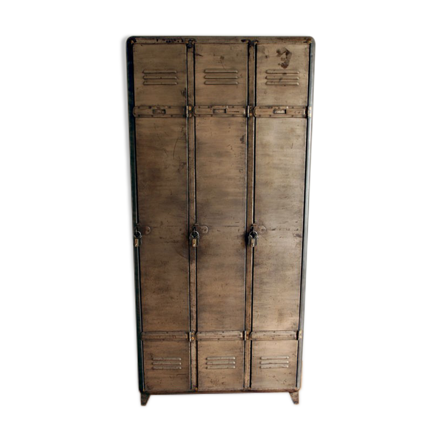 Industrial metal locker room patinated rounded corners