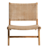 Reclined chair in natural wood and woven rattan