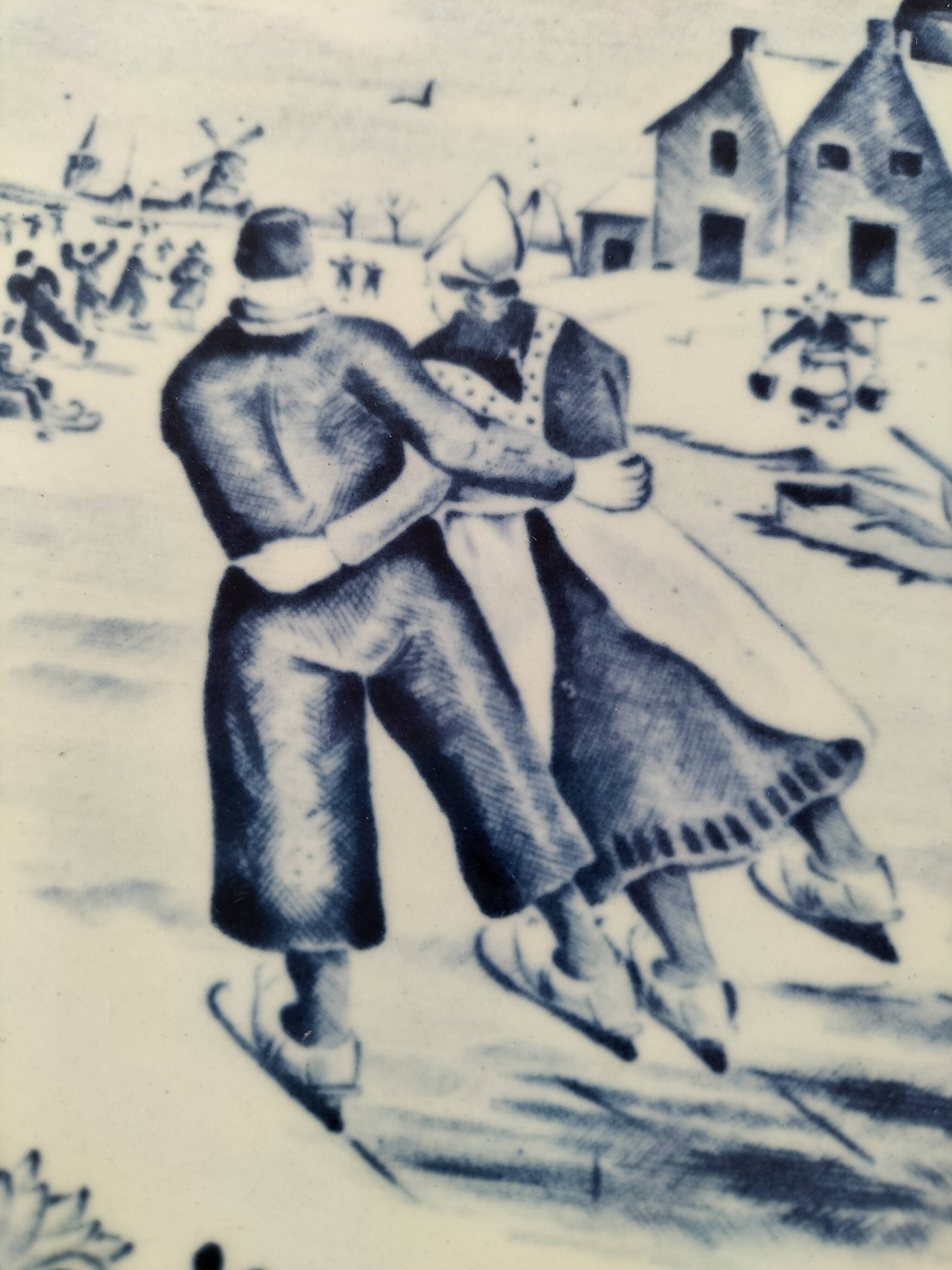 Decorative plate Boch – Delft decor, winter scene (1960s–70s)