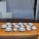 Small Chinese blue and white tea set for 6 cups and saucers.