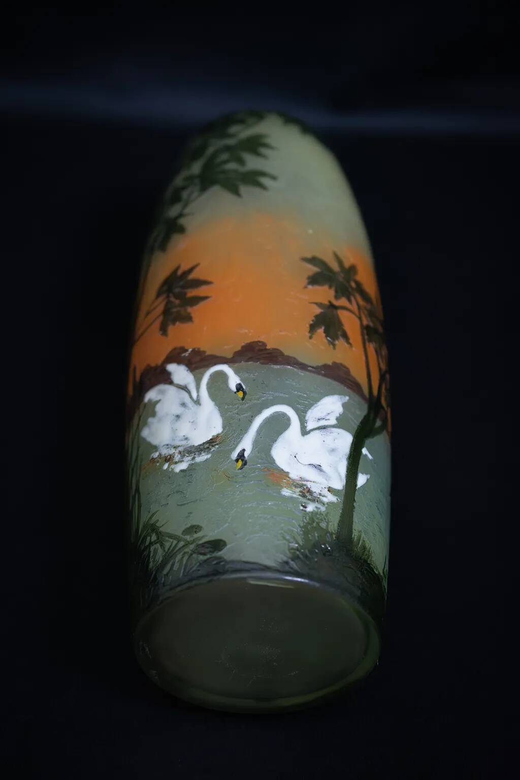 Large Legras Art Nouveau vase in acid-etched glass | Swan Lake
