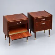Set of 2 vintage design nightstands with brass details