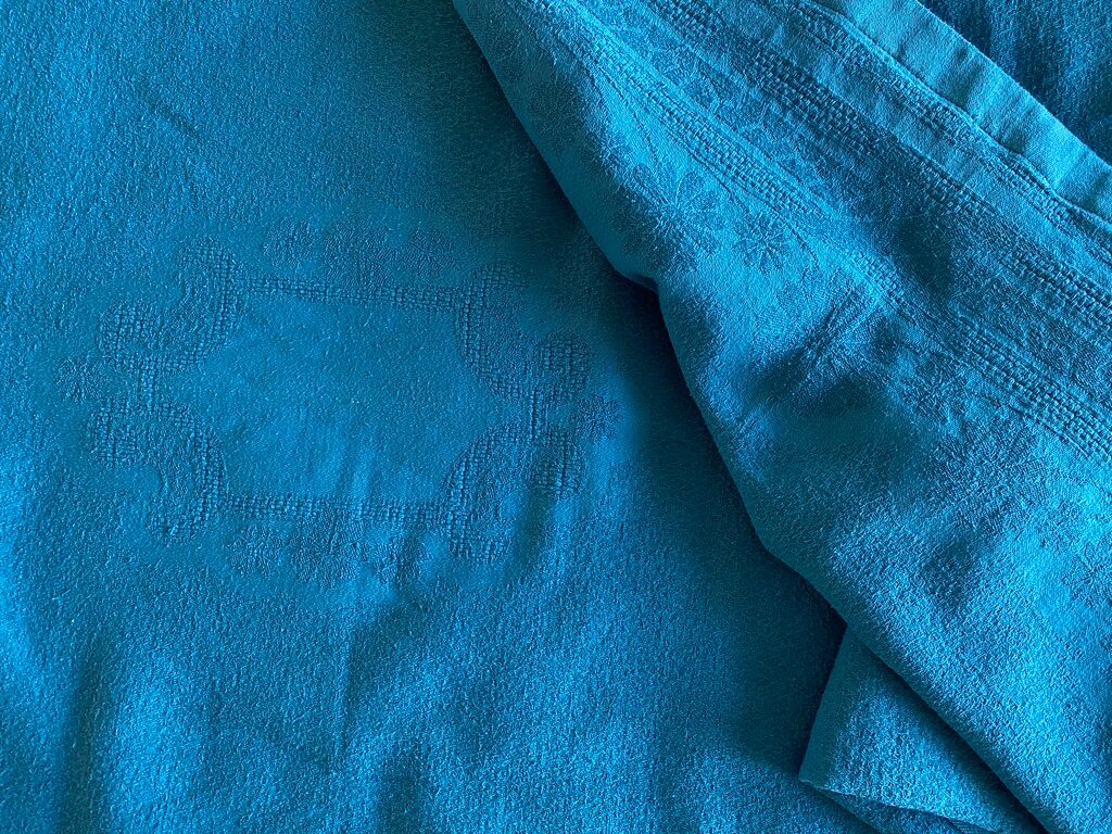 Old damask tablecloth duck blue - cotton - 150x200 cm