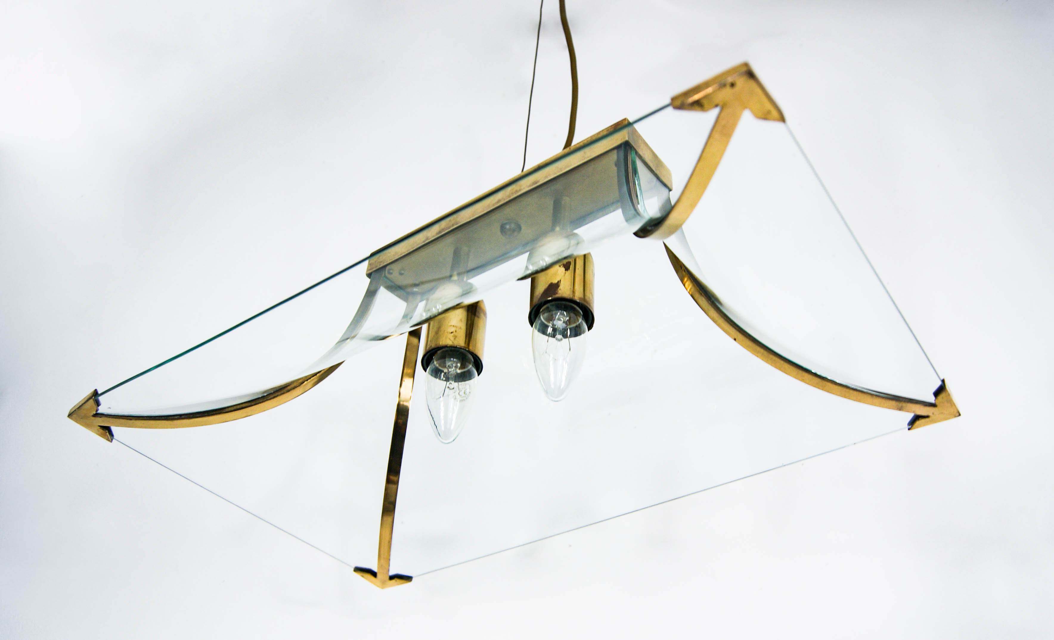 Esperia Pagoda chandelier brass and glass 1960s