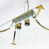 Esperia Pagoda chandelier brass and glass 1960s