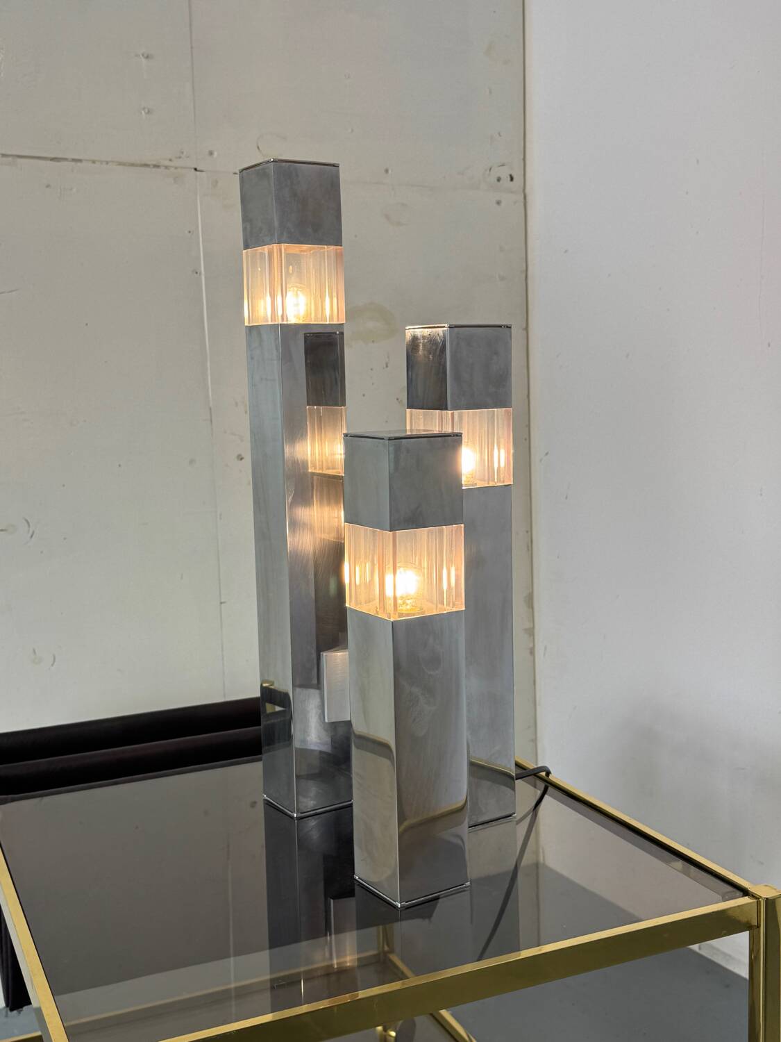 Very Mid-Century Modernist Architectural Sciolari Cubic Table Lamp by Gaet