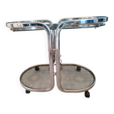 Desserte bar roulante vintage – chrome et verre fumé