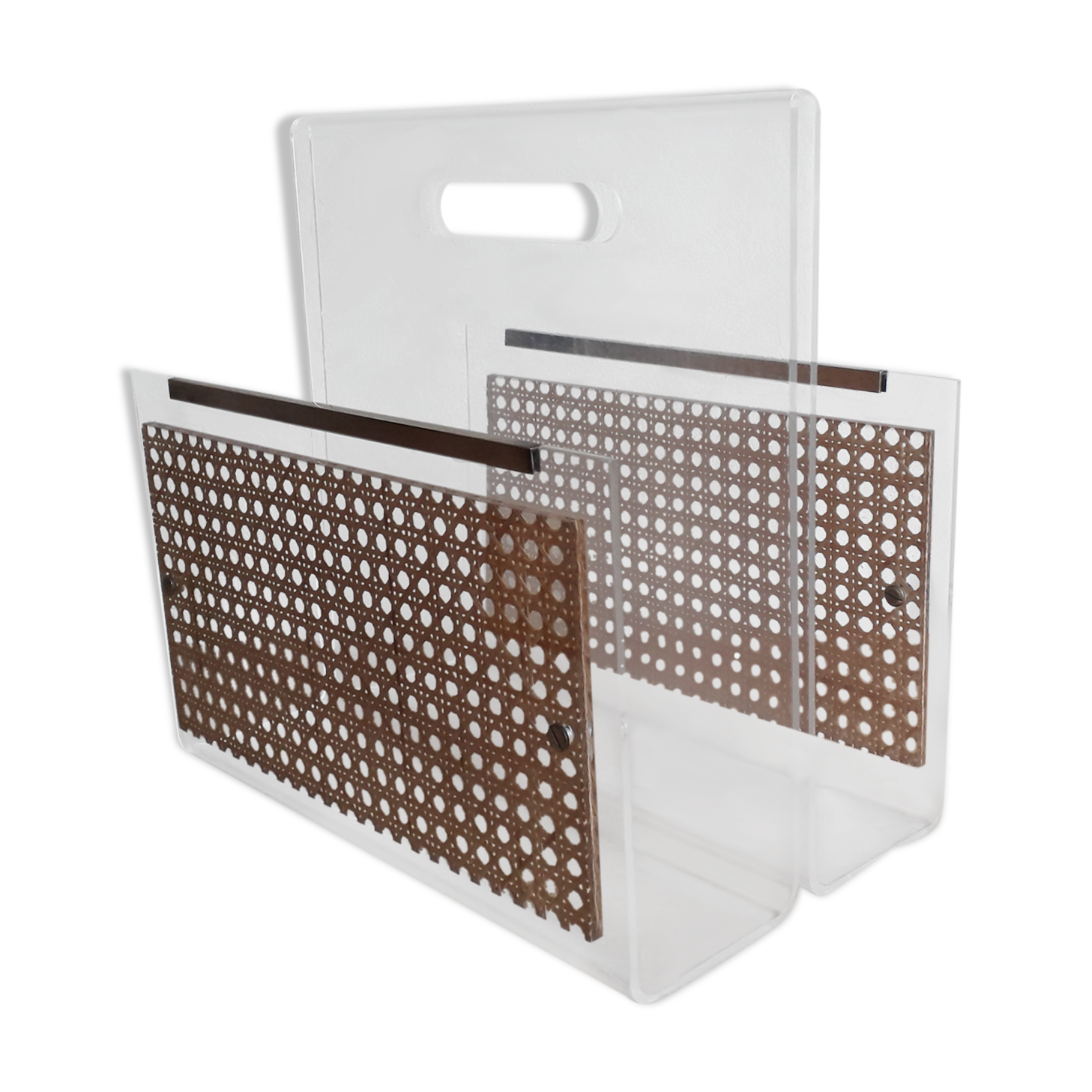 Plexiglas and cannage magazine holder