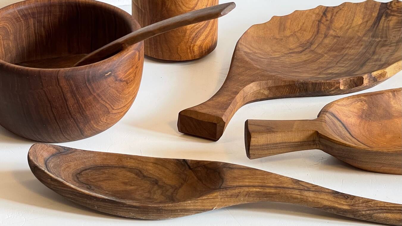 Set of vintage turned and carved wooden cups