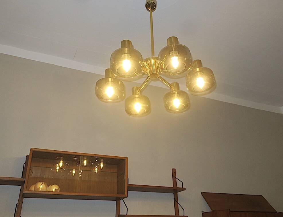 Large brass and glass chandelier by Hans-Agne Jakobsson, Sweden 1960s