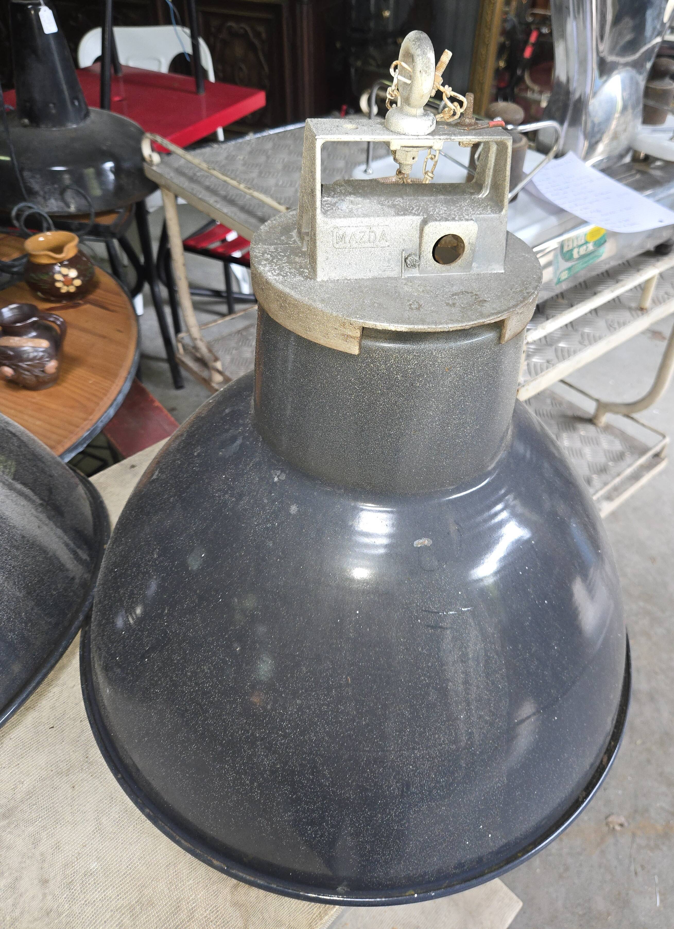 Pair of industrial Mazda pendant lights in enamelled sheet metal – Ø 52 cm