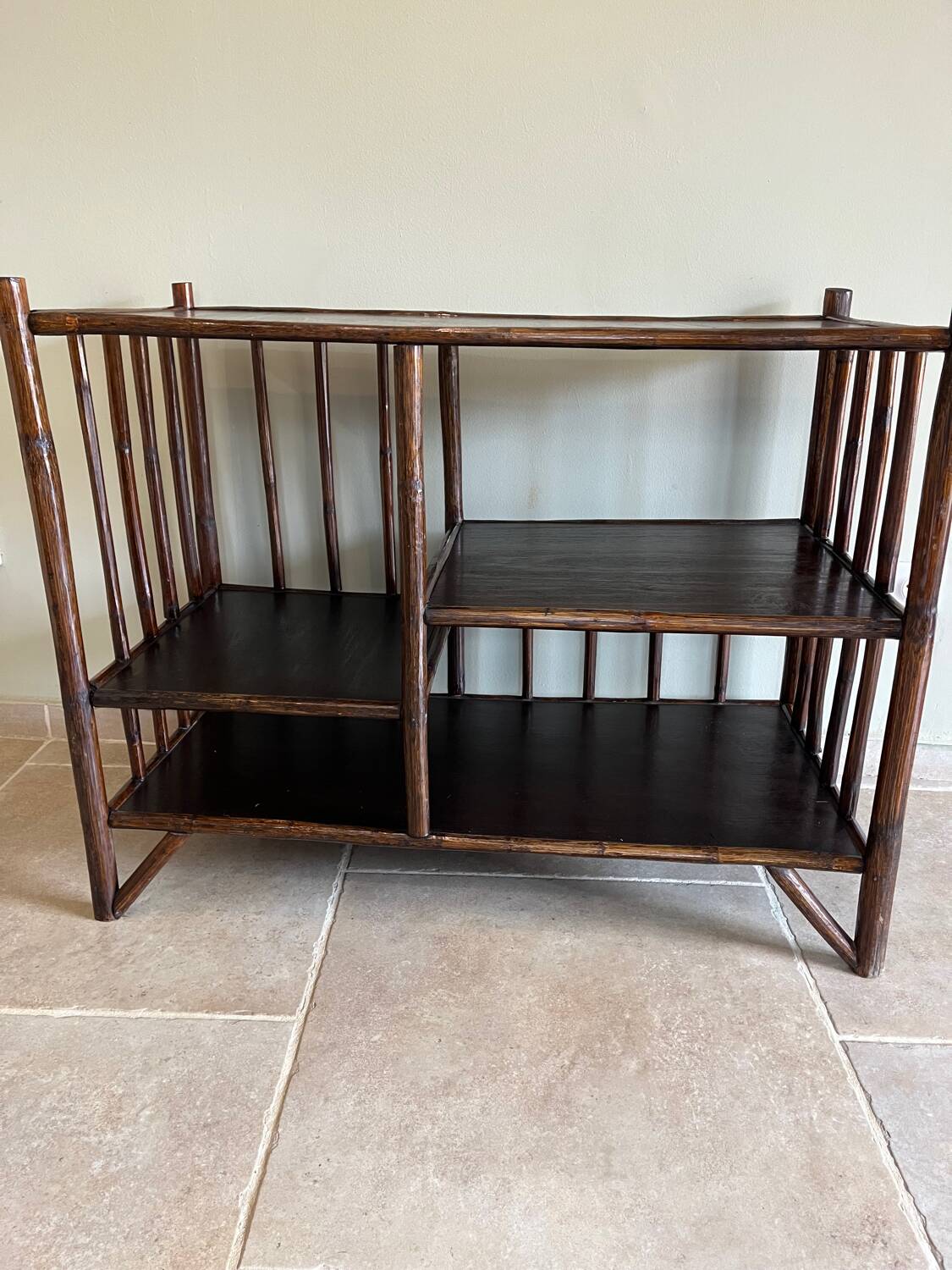 Brown rattan console shelf