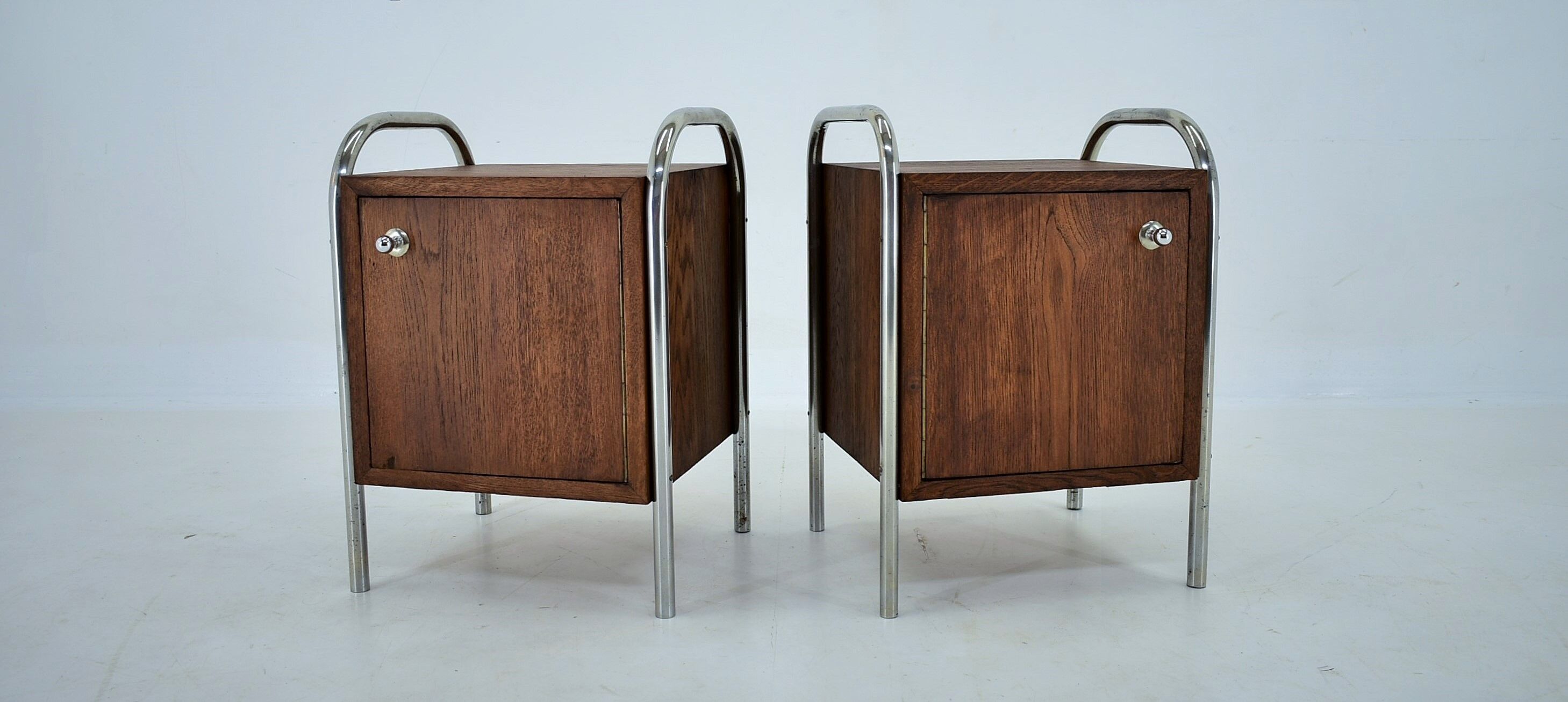 1940s Pair of Bauhaus Bedside Tables, Czechoslovakia