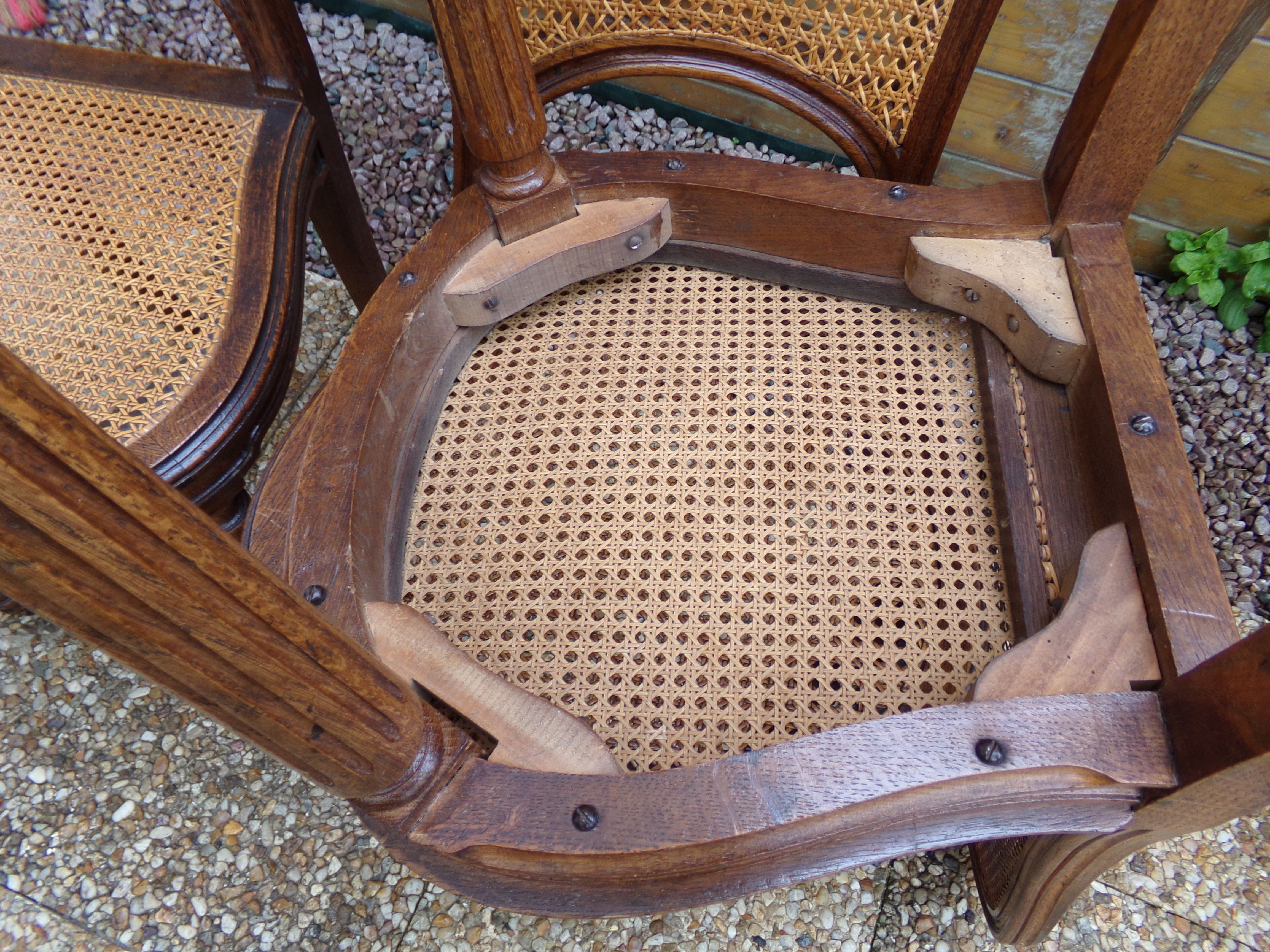 Set of 8 Louis XVI style convertible chairs, canned, racket backrest