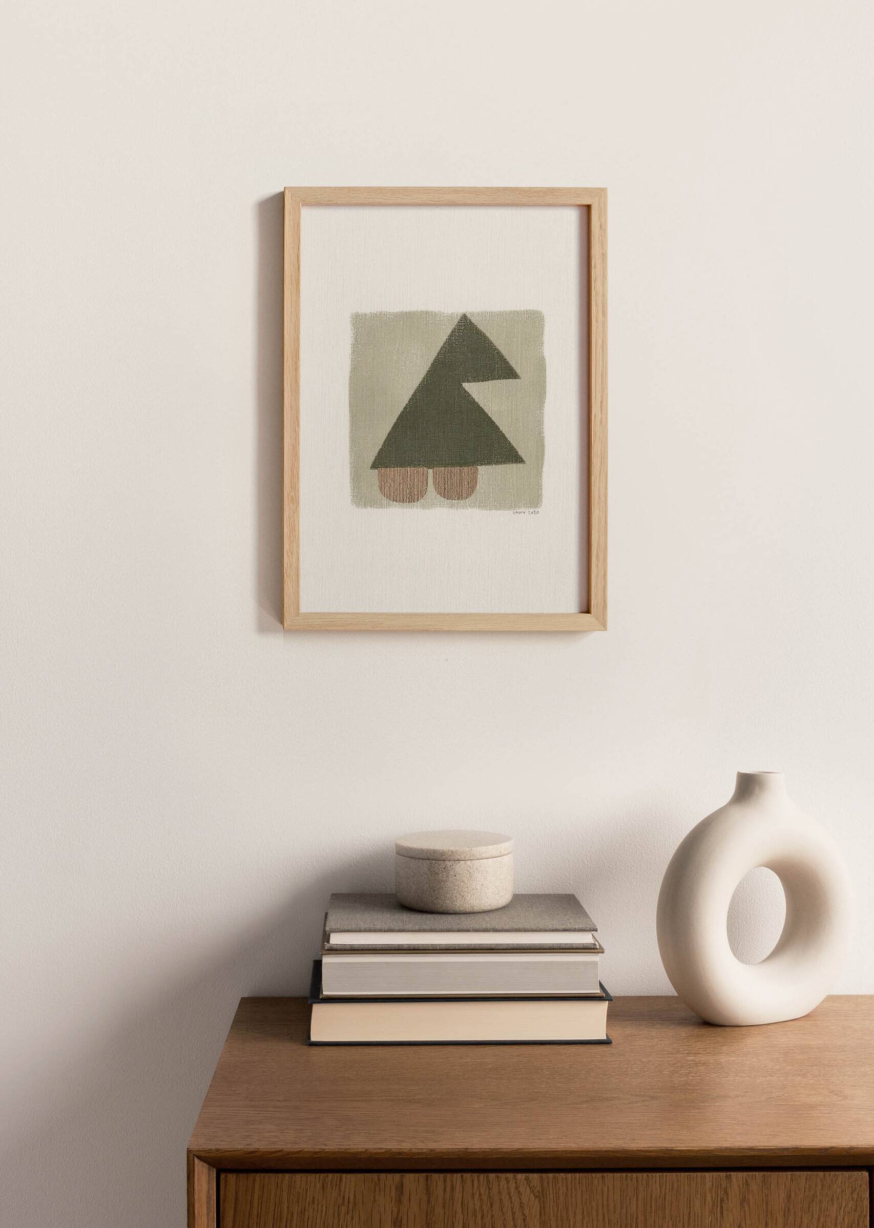 Peinture sur papier M188 vert et doré signée Eawy