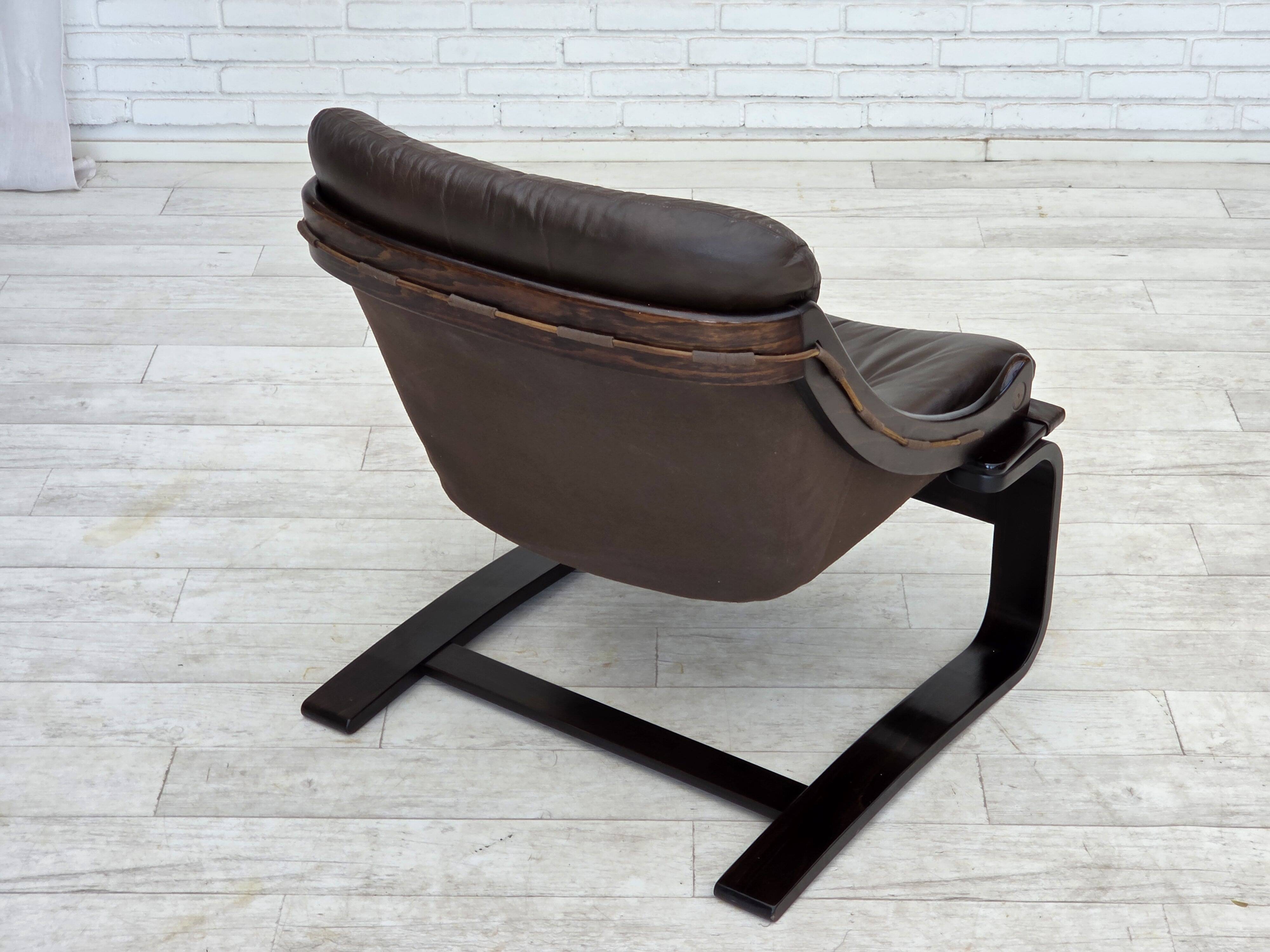 1970s, Swedish design by Åke Fribytter, armchair, furniture leather.