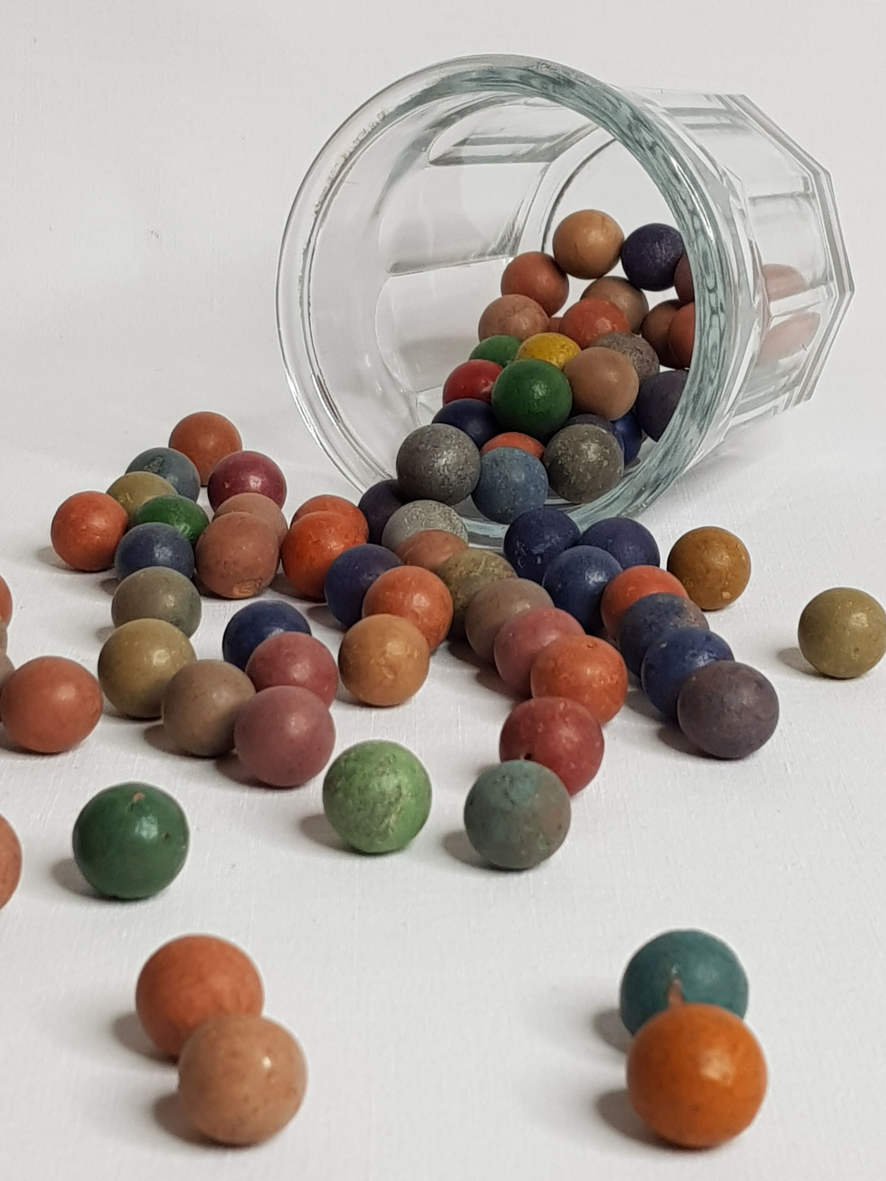 Lot of 100 ancient clay marbles 1900