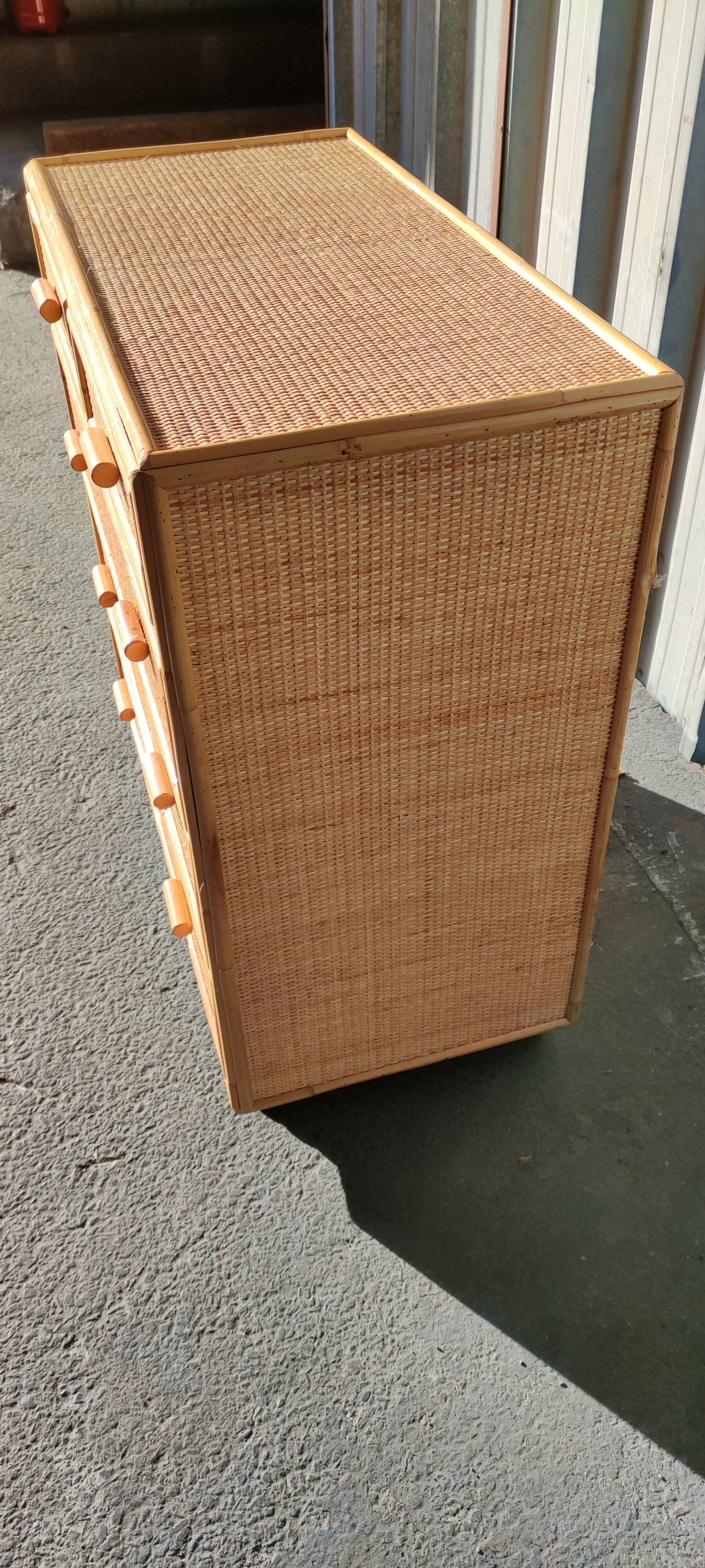 Chest of drawers 5 drawers in rattan and cannage