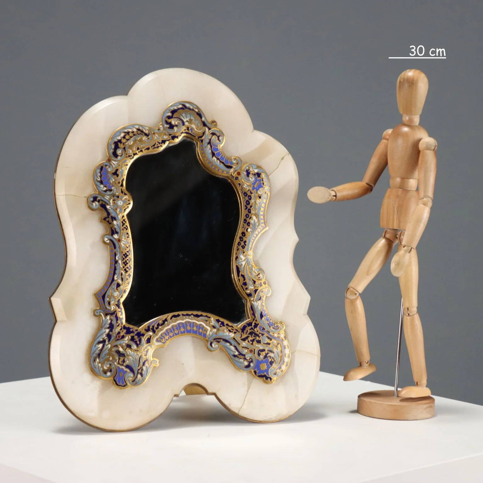Petit miroir de table ancien champlévé et bronze doré XIX-XX siècle