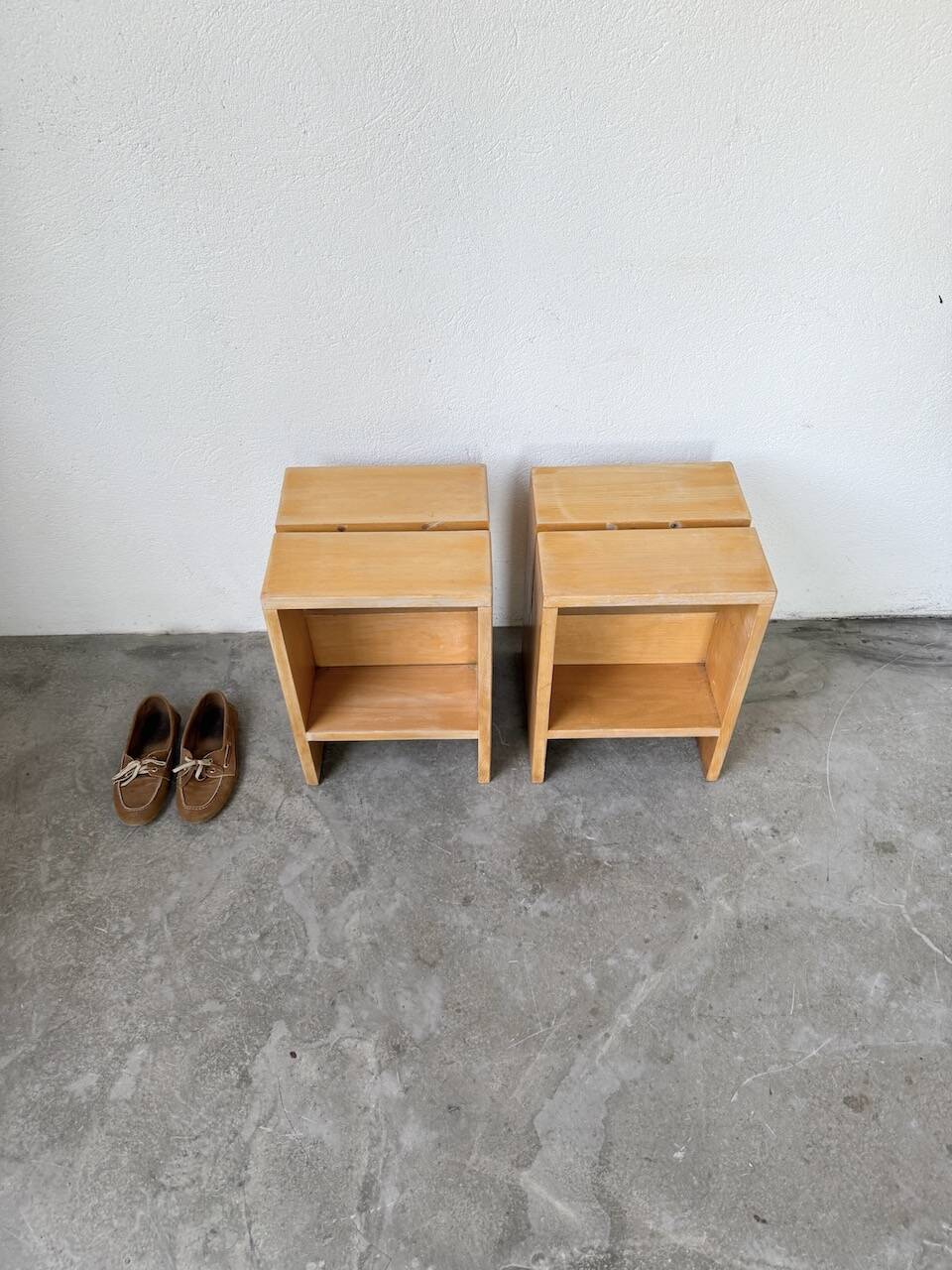 Pair of pine stools or bedside tables, mountain furniture, 1950s