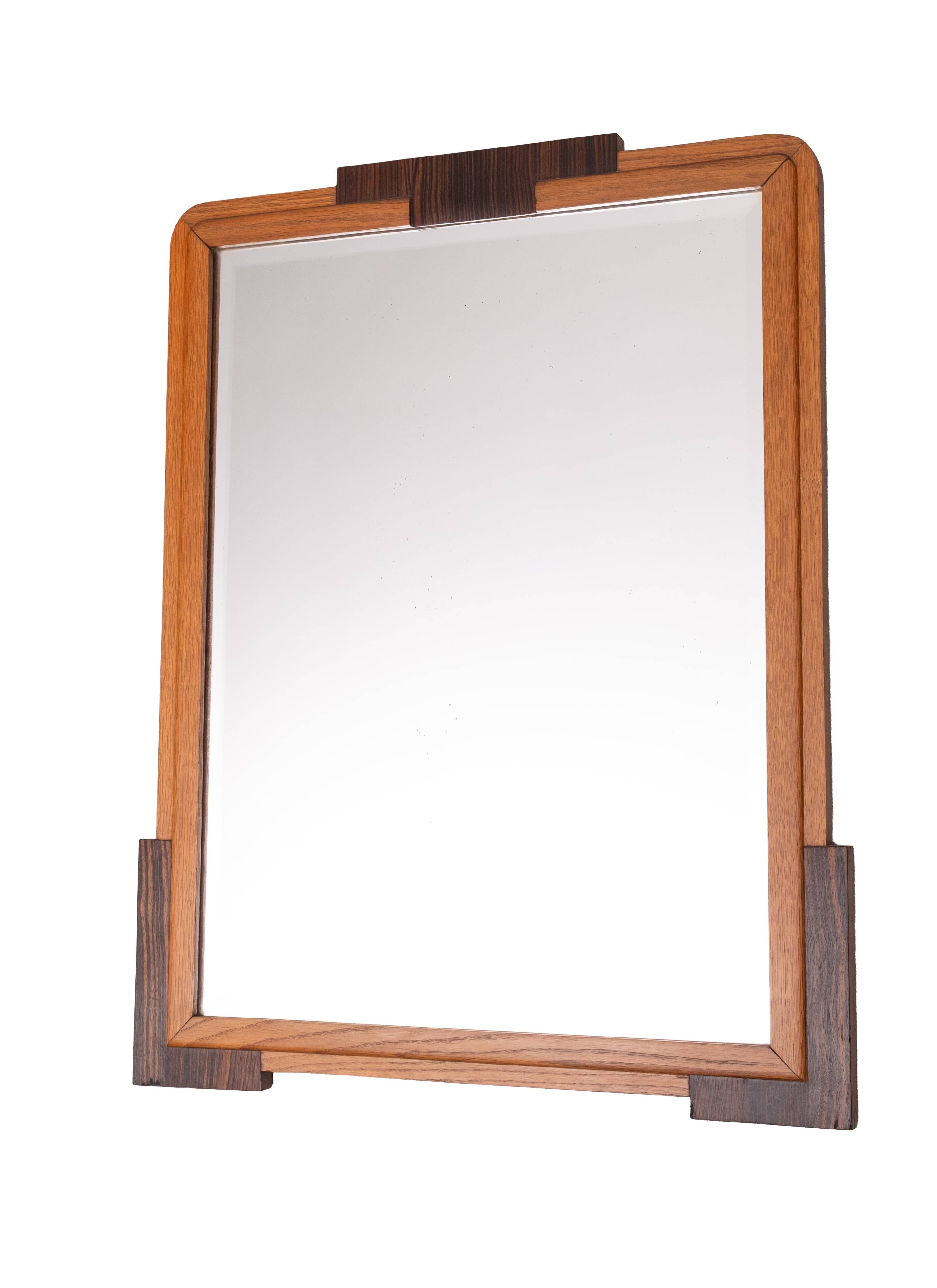 Dutch Art Deco Wall Mirror, Oak Frame, Amsterdamse School, 1920s