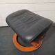 Footrest / Black leather and wood pouf - Stressless