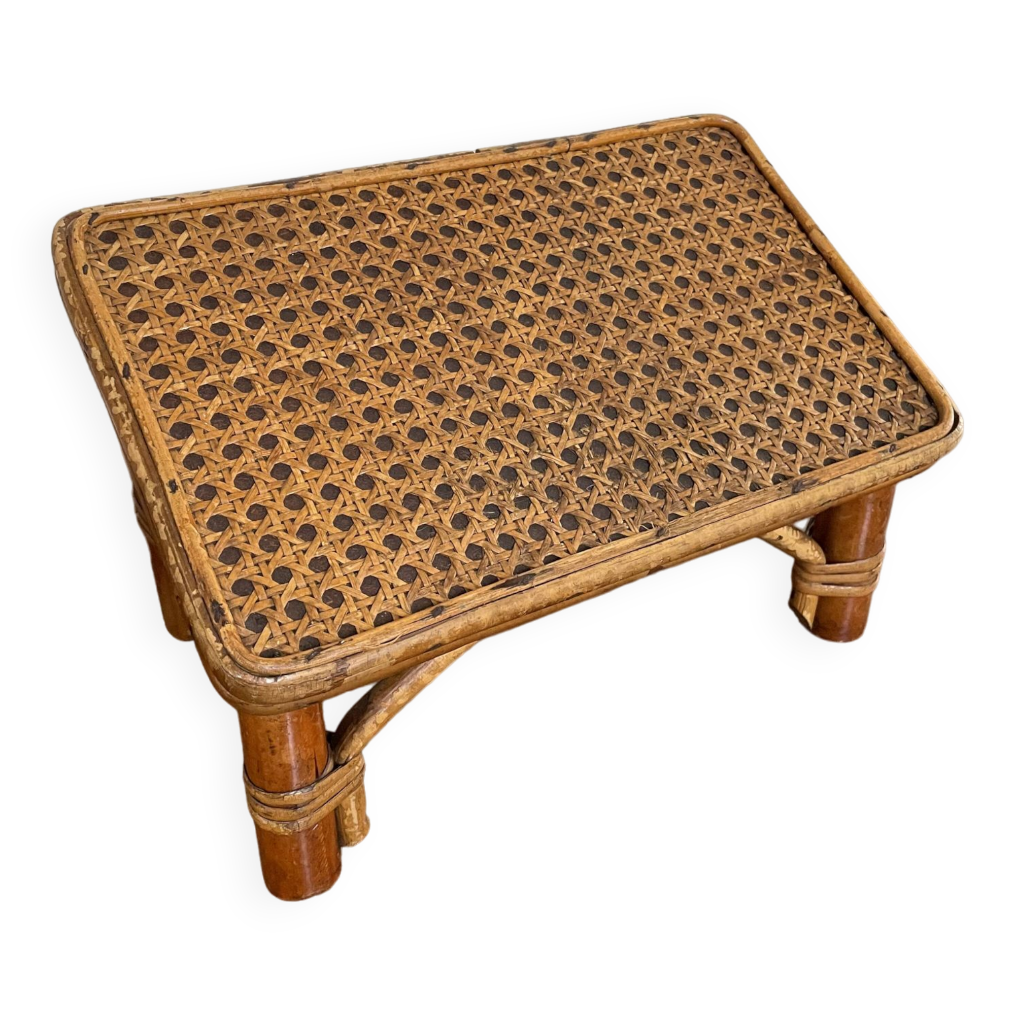 Rattan and cane footrest from the 1950s