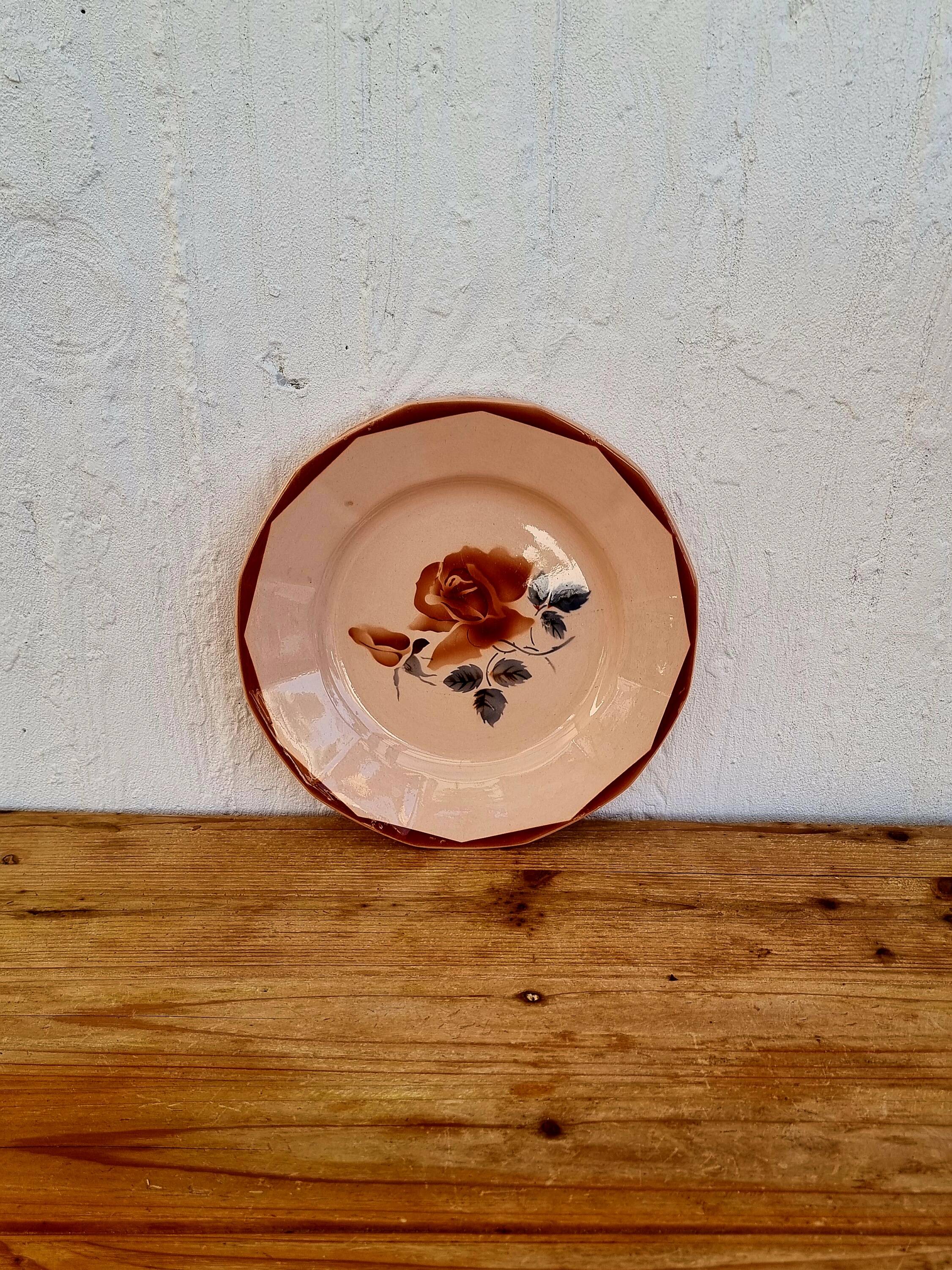 Set of 4 pink plates Digoin Sarreguemines