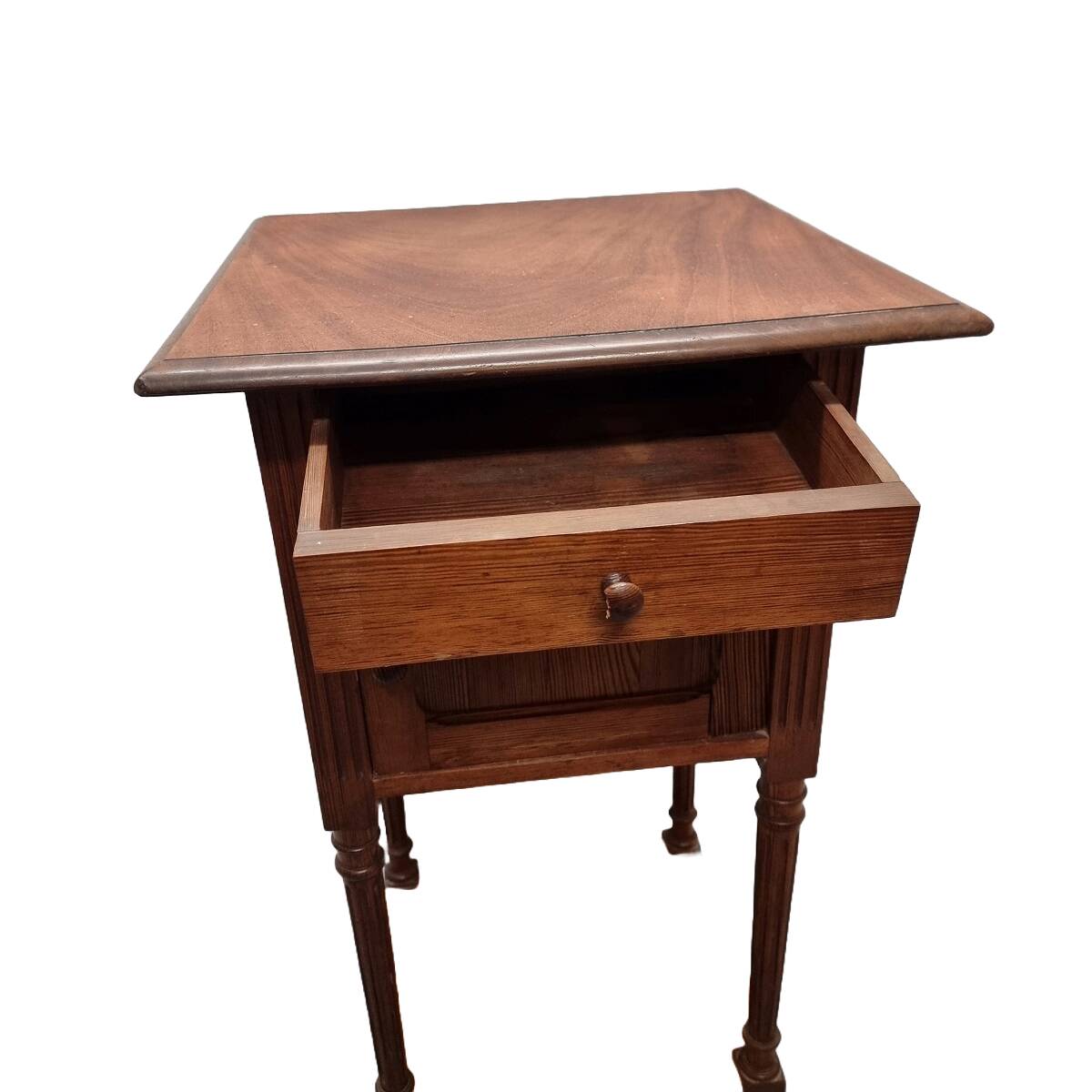 Antique French Bedside Table In Pine And Mahogany, late 19th century