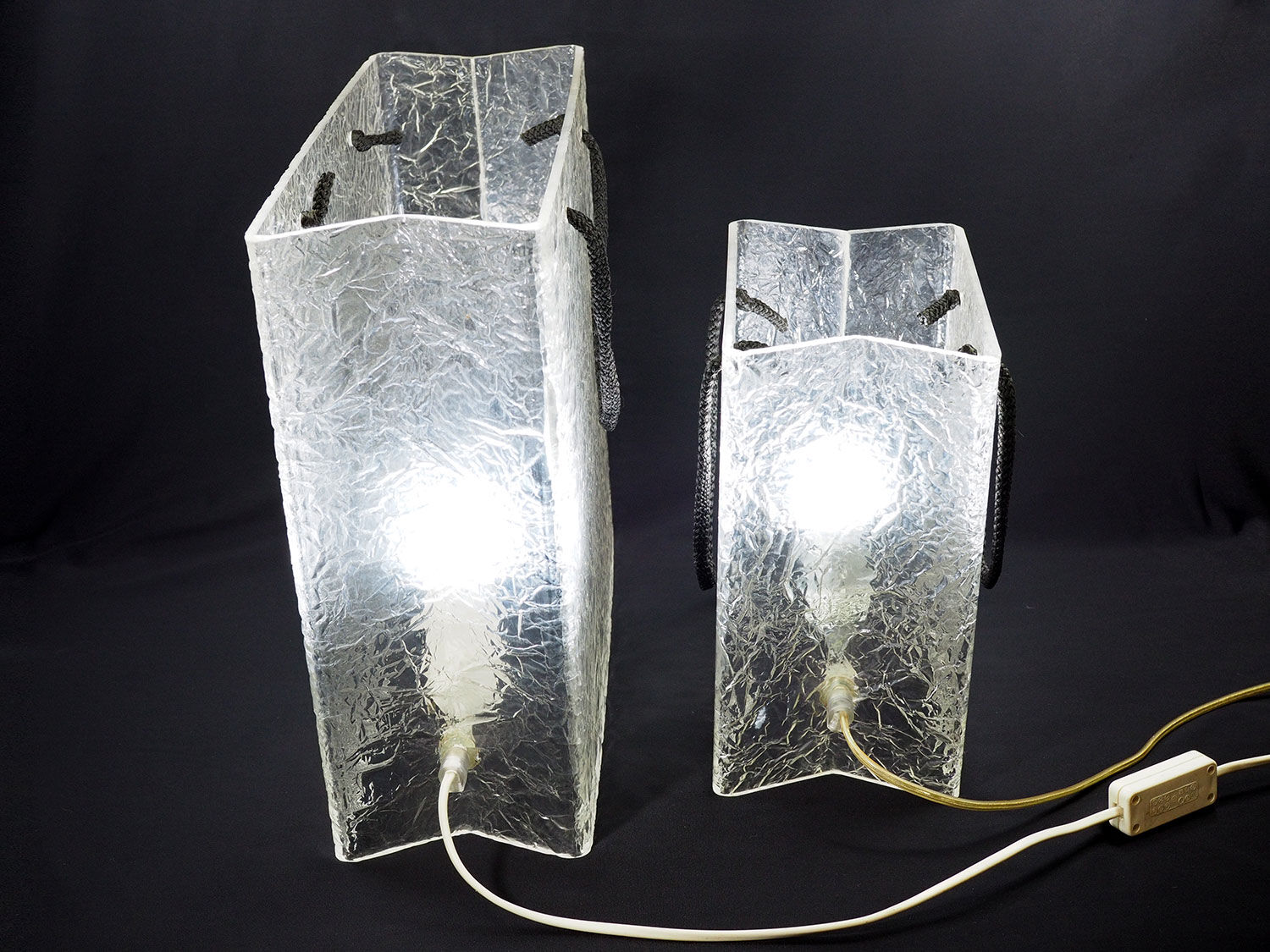 Lucite shopping bag lamps mid-century, set of 2