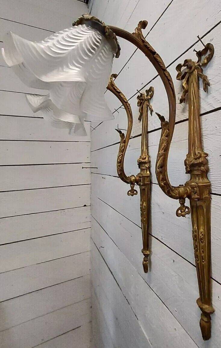 Louis xvi style wall lights in bronze (pair)