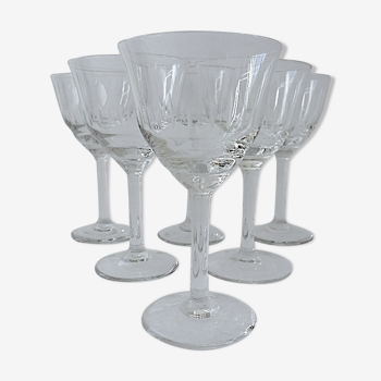 Suite de six verres sur pied à xérès porto ou commandaria en cristal incolore taillé