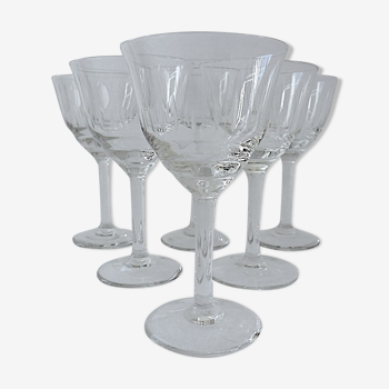 Suite of six glasses on foot sherry, port or commandaria in colorless crystal cut