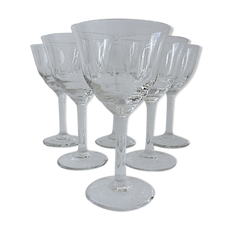 Suite of six glasses on foot sherry, port or commandaria in colorless crystal cut
