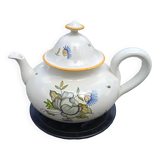 Théière tisanière ancienne céramique faïence de Rodez, décor floral rose noire de Samadet