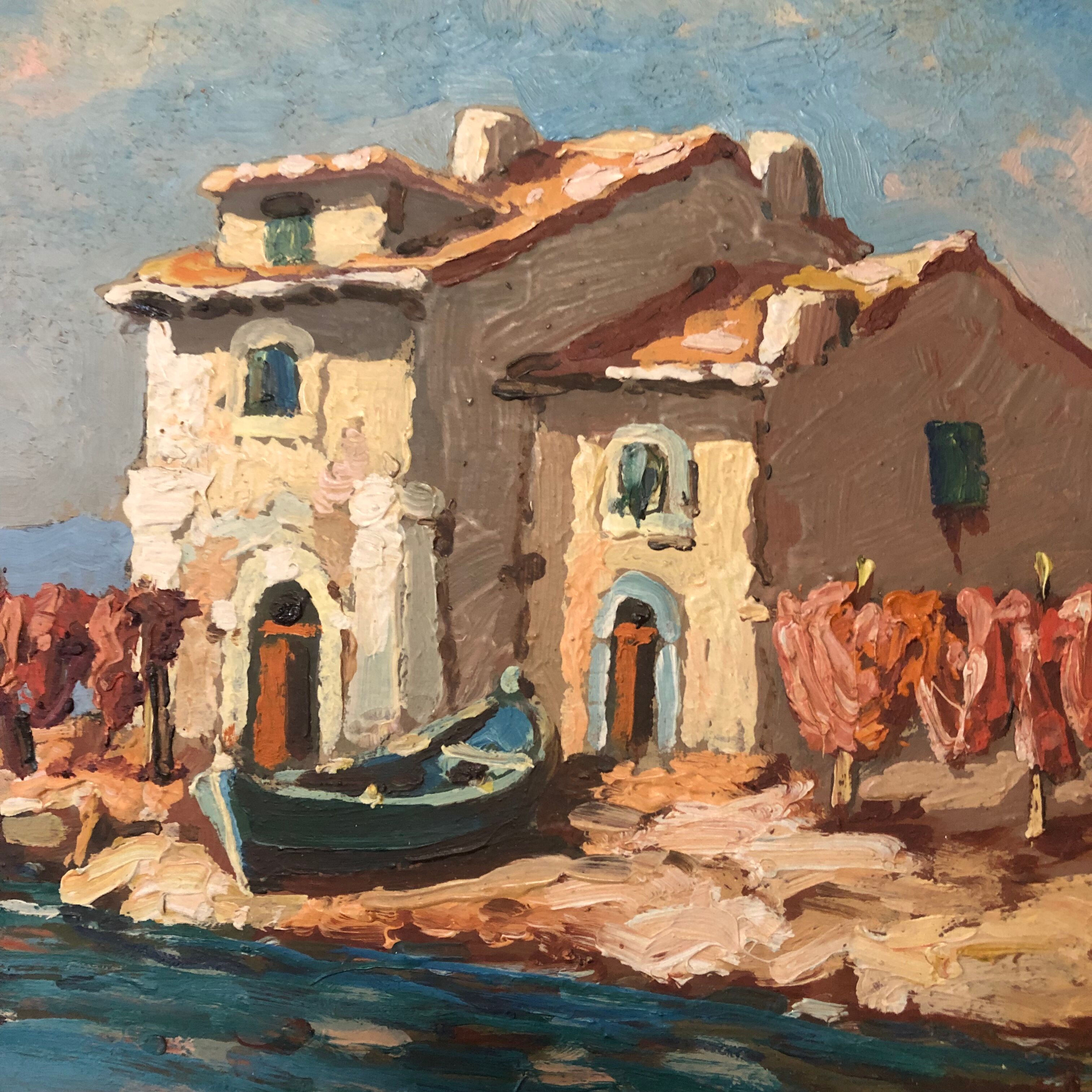 Oil on panel signed Breval fisherman's hut
