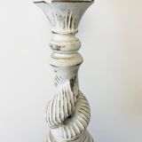 Pair of turned and bleached wood lamps